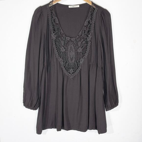 ANTHROPOLOGIE HAZEL Women’s Open Crochet Empire Waist Brown Tunic - Picture 2 of 4